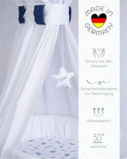 Mionido Stubenwagen Maxi Natur Pyjamabär Blau Mit Garnierung, Matratze Und Matratzenbezug -Baby Online Shop 0300 23 17
