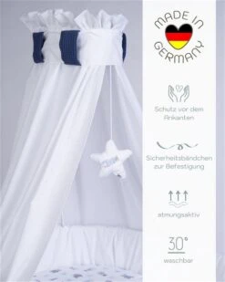 Mionido Stubenwagen Maxi Weiß Pyjamabär Blau Inkl. Garnierung, Matratze Und Matratzenbezug -Baby Online Shop 0300 23 2