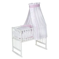 Schardt Multifunktionswiege 5 In 1 Buche Massiv Weiß Lackiert Mit Textiler Ausstattung Herzchen Rosa