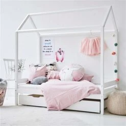 Hoppekids ECO Comfort Hausbett Weiß Kinderbett In 70 X 160 Cm - Mit Hausdach -Baby Online Shop 30 0008 32 07m pink milieu 1 1