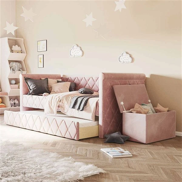 Nature Kid Vilena Sofabett Velour Rosa 90 X 200 Cm Mit Gästebett Und Spielzeugkiste 3 Nature Kid Vilena Sofabett Velour Rosa 90 X 200 Cm Mit Gästebett Und Spielzeugkiste