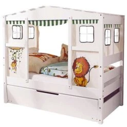 Ticaa Hausbett MINI Safari Kiefer Inkl. Bettkasten Weiß Massivholz - Dessin: Safari - 80 X 160 Cm -Baby Online Shop 929024 freisteller 1