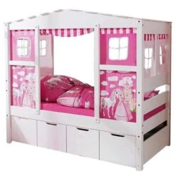 Ticaa Hausbett MINI Horse Rosa Kiefer Schubkästen Weiß Massivholz - Dessin: Horse Rosa - 80 X 160 Cm -Baby Online Shop 929086 freisteller 1