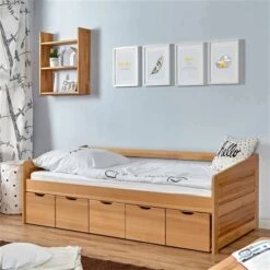 Ticaa Sofabett Micki Buche Mit 5er Schubkästen Massivholz - 90x200 Cm