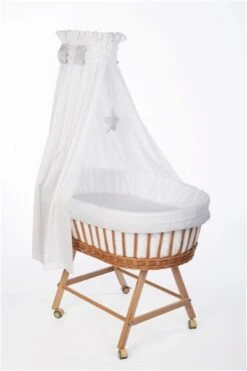 Mionido Stubenwagen Lisa Natur Paisley Hellgrau Mit Garnierung, Matratze Und Matratzenbezug