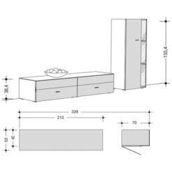 Now! No.14 By Hülsta Kombination 9 155x328x52 Kernnussbaum/Lack-weiß/Lack-Hochglanz-weiß -Baby Online Shop 991011 strichzeichnung