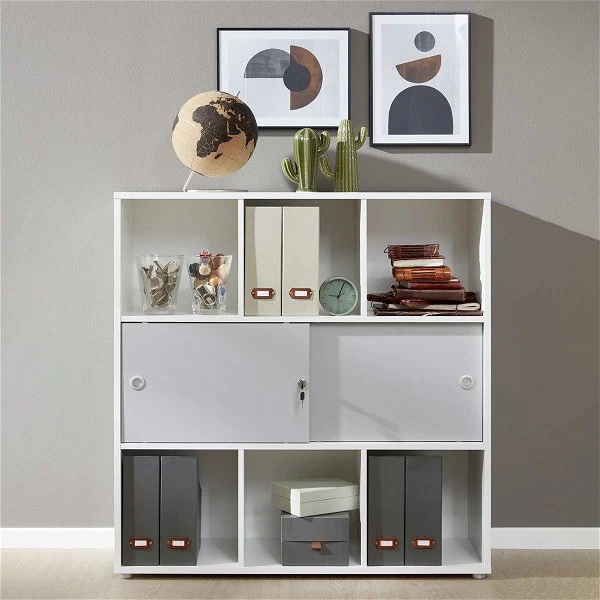 Trendteam Basix Regal Mit Schiebetüren Weiß/grau 4 Trendteam Basix Regal Mit Schiebetüren Weiß/grau – Bild 2