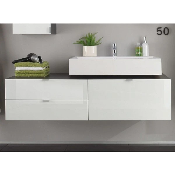 Trendteam Beach Hänge-Waschbeckenunterschrank 140x50x53 Cm Grau/weiß Inkl. Aufsatzwaschbecken 3 Trendteam Beach Hänge-Waschbeckenunterschrank 140x50x53 Cm Grau/weiß Inkl. Aufsatzwaschbecken