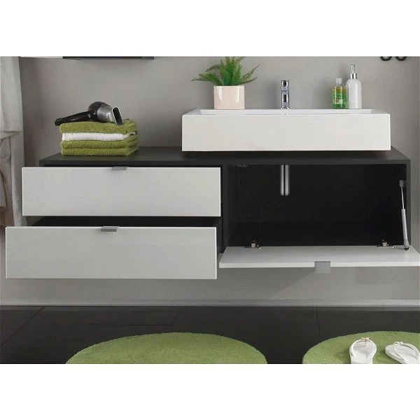 Trendteam Beach Hänge-Waschbeckenunterschrank 140x50x53 Cm Grau/weiß Inkl. Aufsatzwaschbecken 4 Trendteam Beach Hänge-Waschbeckenunterschrank 140x50x53 Cm Grau/weiß Inkl. Aufsatzwaschbecken – Bild 2