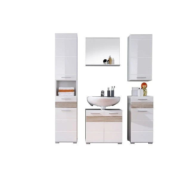 Trendteam Mezzo Badmöbel-Set Weiß / Eiche Sägerau Hell 3 Trendteam Mezzo Badmöbel-Set Weiß / Eiche Sägerau Hell