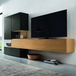 Hülsta Neo Wohnwand Vitrine Mit Hängeelement Lack Grau