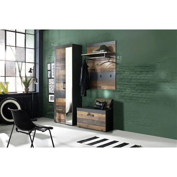 Trendteam Indy Garderoben-Set 3-teilig Old Wood / Graphit Grau | Planeel, Bank, Schrank 4 Trendteam Indy Garderoben-Set 3-teilig Old Wood / Graphit Grau | Planeel, Bank, Schrank – Bild 2