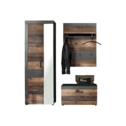Trendteam Indy Garderoben-Set 3-teilig Old Wood / Graphit Grau | Planeel, Bank, Schrank