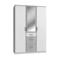 Wimex Joker Kleiderschrank 3-türig Mit Spiegel Weiß / Beton-Nachbildung Lichtgrau