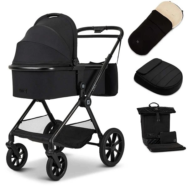 Moon Clicc Kombi-Kinderwagen Black Melange Zubehör Bundle 3 Moon Clicc Kombi-Kinderwagen Black Melange Zubehör Bundle