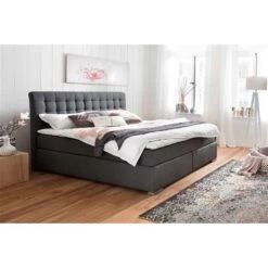 Meise Lenno Boxspringbett 160 X 200 Cm Anthrazit Stoff Kopfteil Gesteppt & Gratis Lieferung