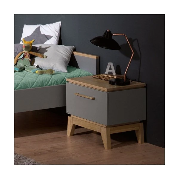 Paidi Sten Nachtkommode - 1 Schubkasten Schiefergrau/Eiche Massiv 4 Paidi Sten Nachtkommode - 1 Schubkasten Schiefergrau/Eiche Massiv – Bild 2