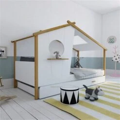 Nature Kid Sam Hausbett Weiß Kiefer Liegefläche 90 X 200 Cm