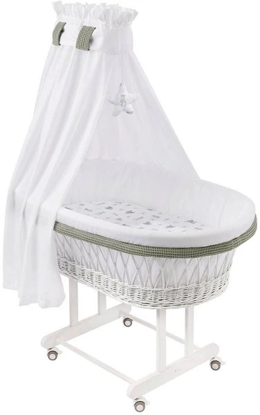 Mionido Stubenwagen Maxi Weiß Pyjamabär Grün Mit Garnierung, Matratze Und Matratzenbezug 3 Mionido Stubenwagen Maxi Weiß Pyjamabär Grün Mit Garnierung, Matratze Und Matratzenbezug