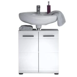 Trendteam Skin Waschbeckenunterschrank Weiß Hochglanz -Baby Online Shop skin bd 1116 301 01 frontal mit deko mit wb freisteller