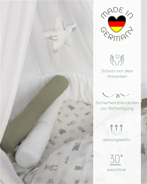 Mionido Stubenwagen Maxi Weiß Pyjamabär Grün Mit Garnierung, Matratze Und Matratzenbezug 8 Mionido Stubenwagen Maxi Weiß Pyjamabär Grün Mit Garnierung, Matratze Und Matratzenbezug – Bild 6