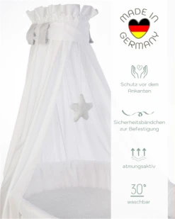 Mionido Stubenwagen Lisa Natur Paisley Hellgrau Mit Garnierung, Matratze Und Matratzenbezug -Baby Online Shop v1 589 usp