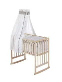 Schardt Multifunktionswiege 5 In 1 Buche Massiv Natur Mit Textiler Ausstattung Sternchen Grau